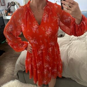 Vince Camuto Red Floral Long Sleeve Dress
